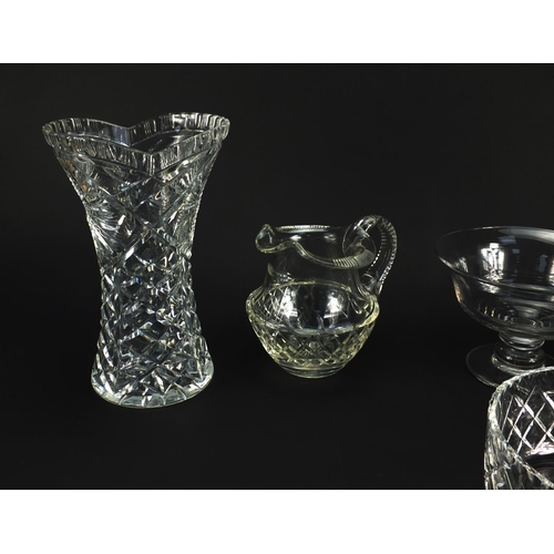 2217 - Cut glassware including a water jug and Stourbridge fruit bowl, the largest 29cm high