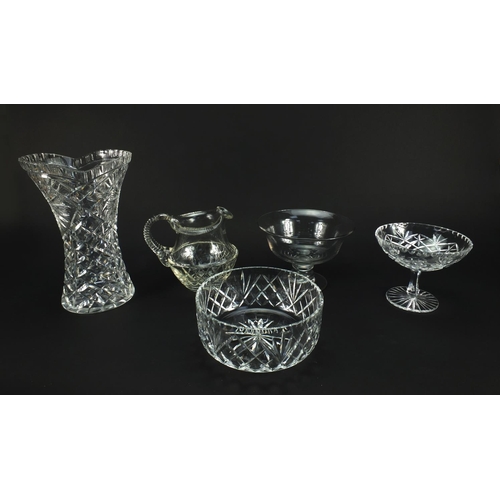 2217 - Cut glassware including a water jug and Stourbridge fruit bowl, the largest 29cm high