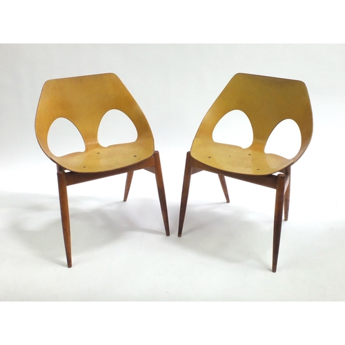 2063 - Pair of 1950's Danish Jason chairs designed by Karl Jacobs and Frank Guille for Kandya, stamped to t... 