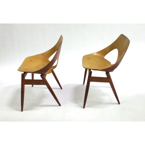 2063 - Pair of 1950's Danish Jason chairs designed by Karl Jacobs and Frank Guille for Kandya, stamped to t... 