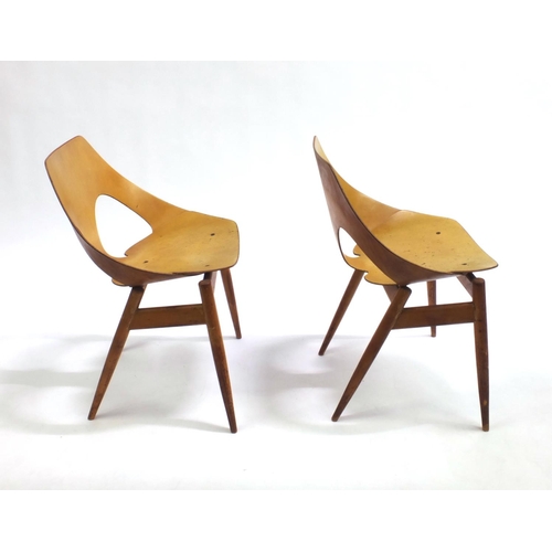 2063 - Pair of 1950's Danish Jason chairs designed by Karl Jacobs and Frank Guille for Kandya, stamped to t... 