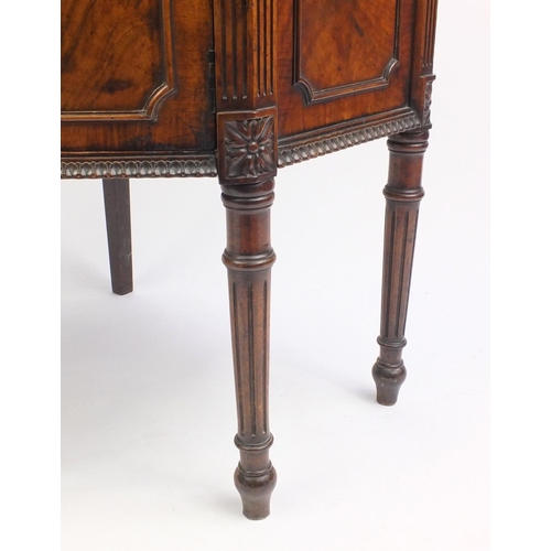 2040 - Adams style carved walnut corner cupboard raised on reeded fluted legs, 84cm high x 87cm wide x 71cm... 