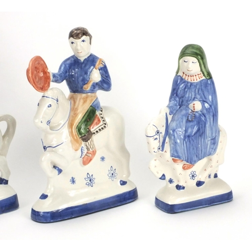 2250 - Four Rye pottery Canterbury Tales figures, one with paper label to the base, each with factory marks... 