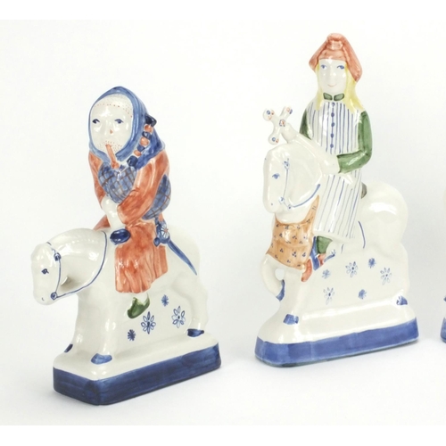 2251 - Four Rye pottery Canterbury Tales figures, each with factory marks to the base, the largest 25cm hig... 