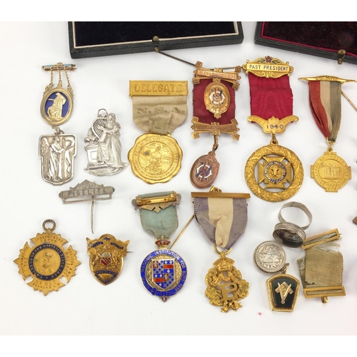 224 - Masonic Royal order of Buffalos and other jewels and related jewellery including part silver and har... 