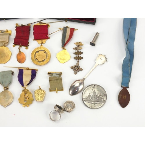 224 - Masonic Royal order of Buffalos and other jewels and related jewellery including part silver and har... 