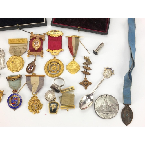 224 - Masonic Royal order of Buffalos and other jewels and related jewellery including part silver and har... 