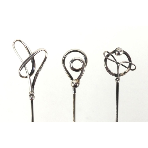 7 - Three Art Nouveau silver hat pins by Charles Horner, various hallmarks, the largest 24.5cm in length