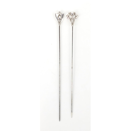 8 - Two Art Nouveau silver hat pins by Charles Horner, one with Chester hallmarks the other stamped ster... 