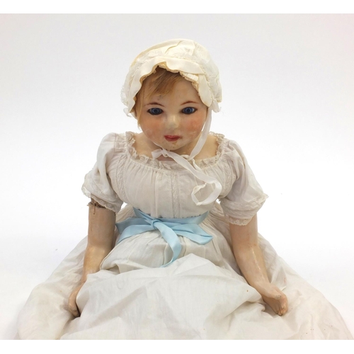 371 - 19th century wax doll with lace dress, given to the vendors grandmother when she was 7 years old by ... 