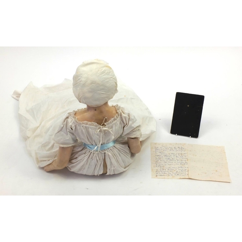 371 - 19th century wax doll with lace dress, given to the vendors grandmother when she was 7 years old by ... 