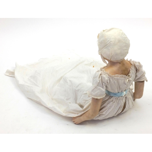 371 - 19th century wax doll with lace dress, given to the vendors grandmother when she was 7 years old by ... 