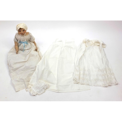 371 - 19th century wax doll with lace dress, given to the vendors grandmother when she was 7 years old by ... 