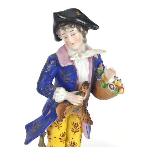 661 - Five continental hand painted porcelain figures including two pairs and a group of a young male and ... 