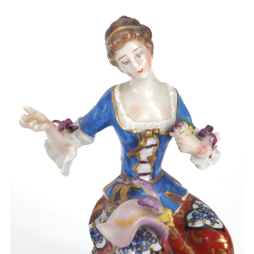 661 - Five continental hand painted porcelain figures including two pairs and a group of a young male and ... 