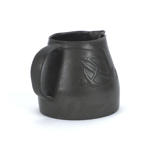 795 - Art Nouveau Tudric pewter jug, with stylised decoration, factory marks and numbered 0374 to the base... 