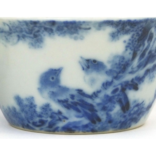 500 - Pair of Chinese blue and white porcelain bowls, each hand painted with birds amongst branches, six f... 