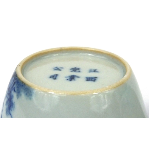 500 - Pair of Chinese blue and white porcelain bowls, each hand painted with birds amongst branches, six f... 