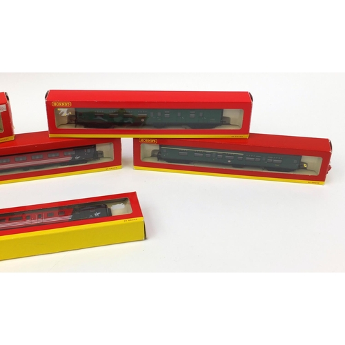 419 - Six Hornby OO gauge coaches, all boxed, including Virgin and K2 brake coach, BRMK1 buffet coach and ... 