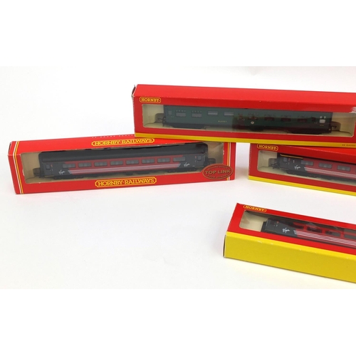 419 - Six Hornby OO gauge coaches, all boxed, including Virgin and K2 brake coach, BRMK1 buffet coach and ... 