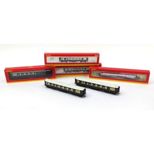 420 - Four Hornby OO gauge rolling stock, carriages and wagons comprising Hornby 2000, first class kitchen... 