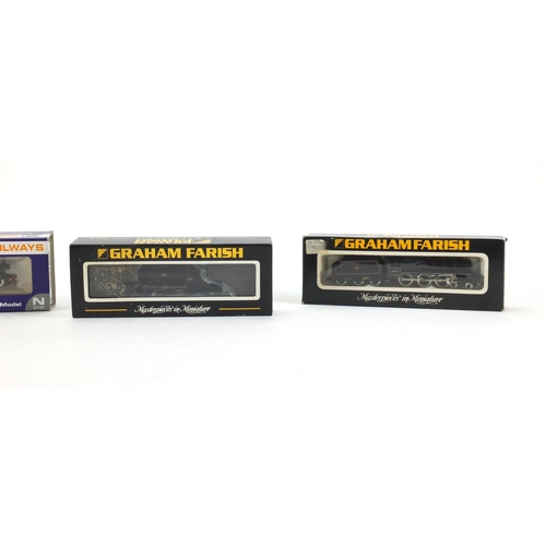 428 - Four N gauge model railway locomotives all boxed, comprising three Graham Farish examples and a Dapo... 