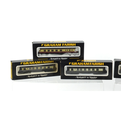 429 - Eleven Graham Farish N gauge model railway coaches, all boxed including models 0646, 0656 and MK3-75... 