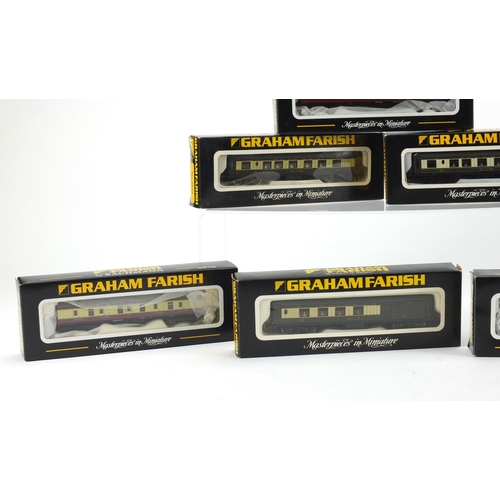 429 - Eleven Graham Farish N gauge model railway coaches, all boxed including models 0646, 0656 and MK3-75... 