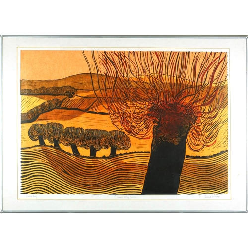 1255 - Robert Tavener - Cuckmere Valley Sussex, pencil signed artist proof linocut, mounted and framed, 59c... 