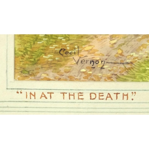 2325 - Cecil Vernon - Watercolour, in at the Death hunting scene, mounted and gilt framed, 195cm x 15cm exc... 