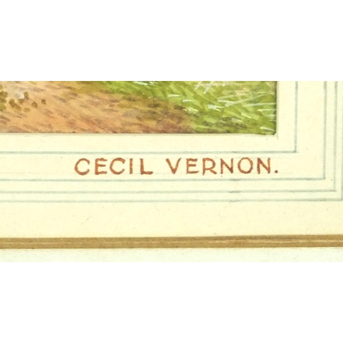 2325 - Cecil Vernon - Watercolour, in at the Death hunting scene, mounted and gilt framed, 195cm x 15cm exc... 