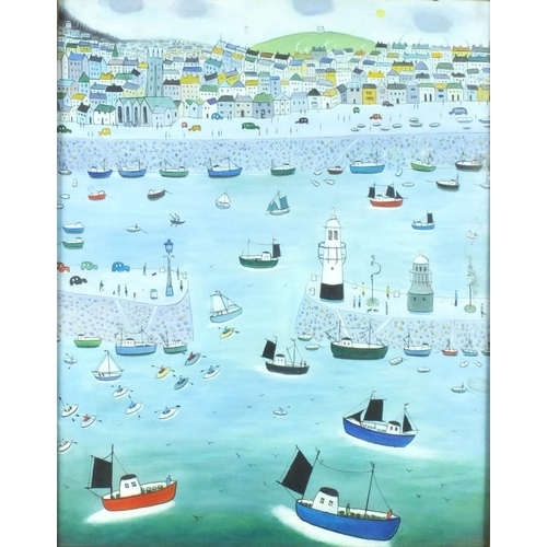 2095 - St Ives school oil onto canvas, Harbour scene, framed, 49cm x 38cm excluding the frame