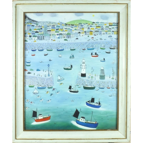 2095 - St Ives school oil onto canvas, Harbour scene, framed, 49cm x 38cm excluding the frame