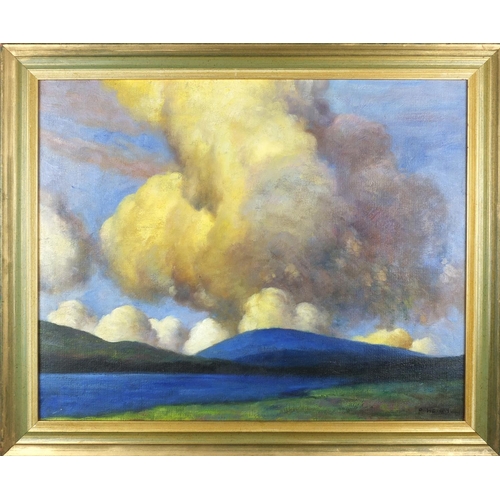 2249 - Irish school oil onto board, mountain landscape, bearing a signature P Henry, gilt framed, 48cm x 39... 