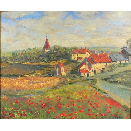 2209 - Lipstein - Oil onto canvas, continental village, mounted and gilt framed, 60cm x 51cm excluding the ... 