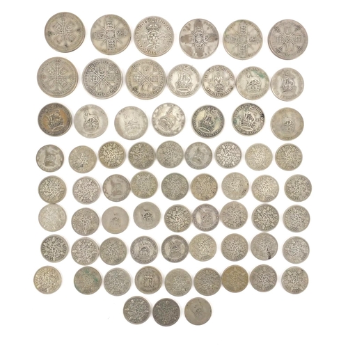 2574 - British pre decimal pre 1947 coins including six pence's and shillings, approximate weight 301.0g