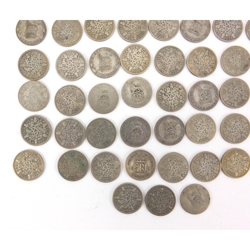 2574 - British pre decimal pre 1947 coins including six pence's and shillings, approximate weight 301.0g