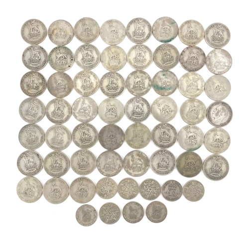 2574 - British pre decimal pre 1947 coins including six pence's and shillings, approximate weight 301.0g