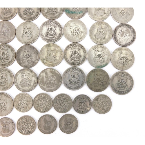 2574 - British pre decimal pre 1947 coins including six pence's and shillings, approximate weight 301.0g