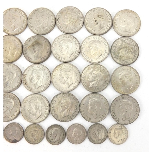 2589 - British pre decimal pre 1947 coins including two shillings, half crowns and six pence's, approximate... 