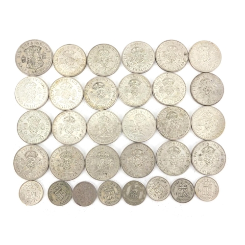 2589 - British pre decimal pre 1947 coins including two shillings, half crowns and six pence's, approximate... 