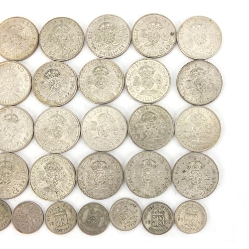 2589 - British pre decimal pre 1947 coins including two shillings, half crowns and six pence's, approximate... 