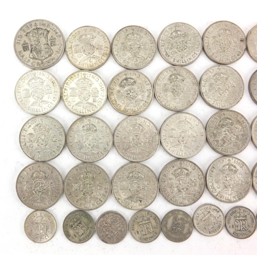 2589 - British pre decimal pre 1947 coins including two shillings, half crowns and six pence's, approximate... 