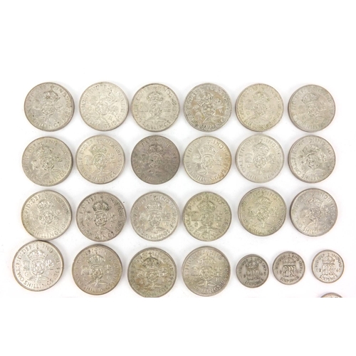 2580 - British pre decimal pre 1947 coins including two shillings and six pence's, approximate weight 301.0... 