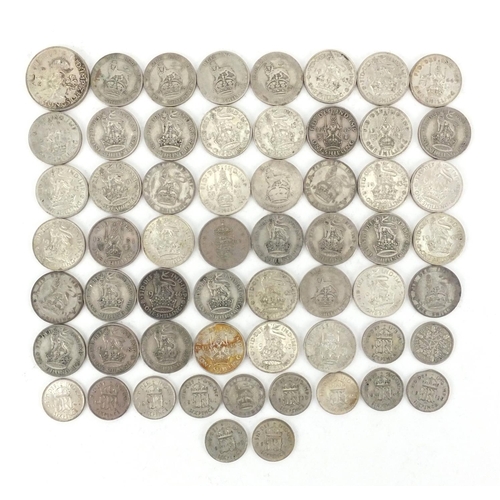 2585 - British pre decimal pre 1947 coins including shillings and sixpence's, approximate weight 298.0g