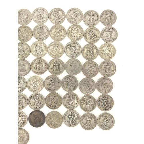 2584 - British pre decimal pre 1947 six pence's, approximate weight 211.0g