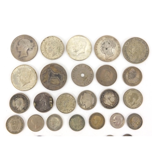 2583 - 19th century and later predominantly British coins including three penny bits, shillings and half do... 