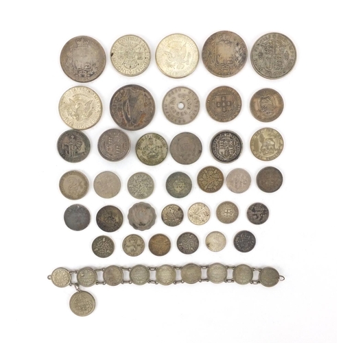 2583 - 19th century and later predominantly British coins including three penny bits, shillings and half do... 