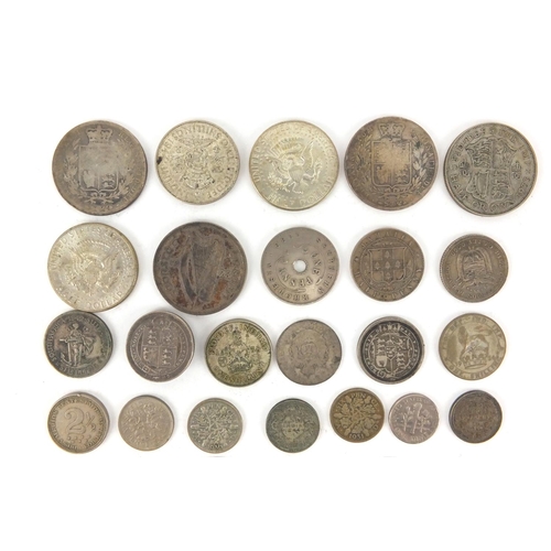 2583 - 19th century and later predominantly British coins including three penny bits, shillings and half do... 