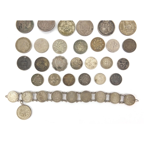 2583 - 19th century and later predominantly British coins including three penny bits, shillings and half do... 